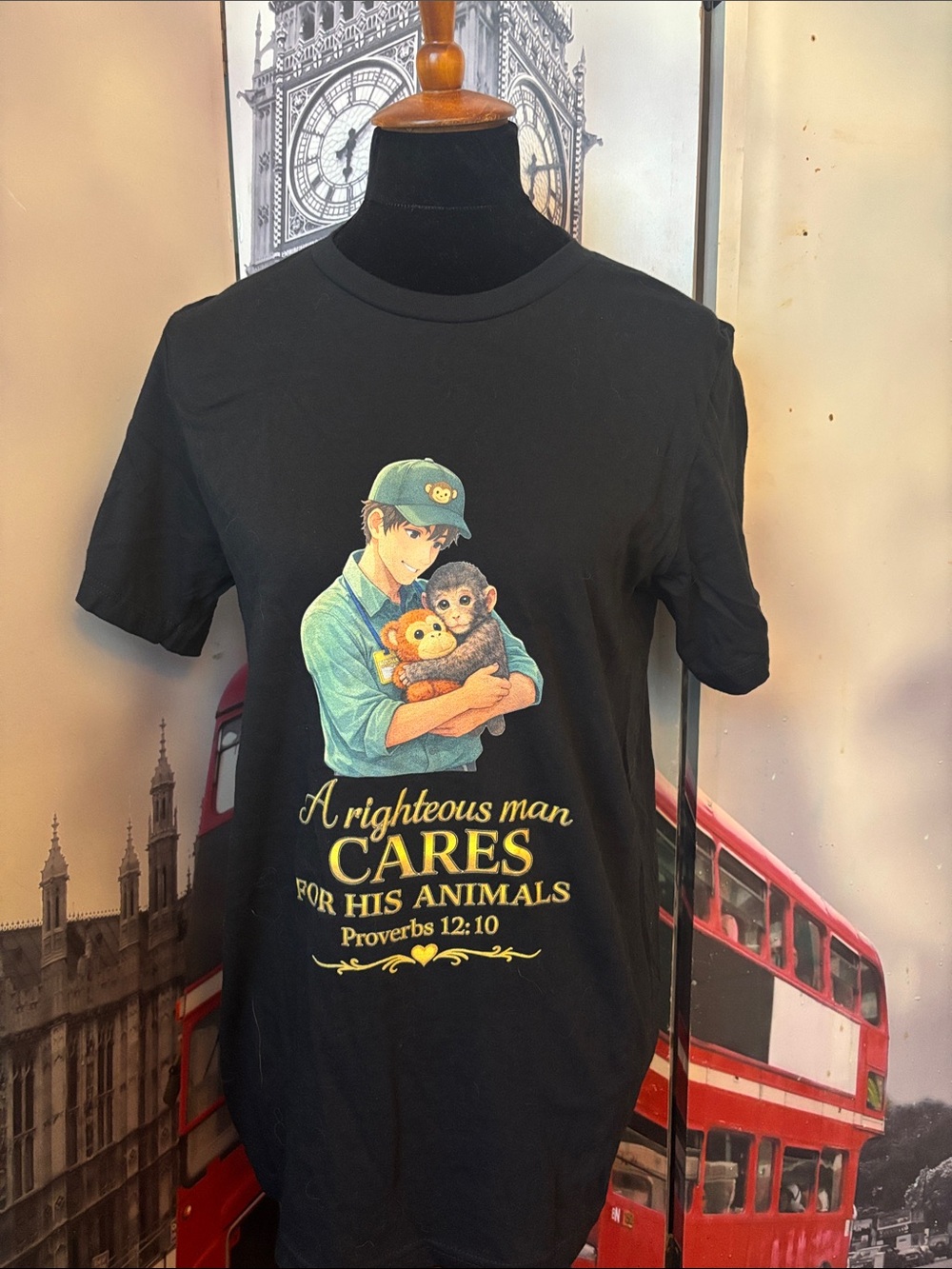 Men's Black Graphic Tee - "A Righteous Man Cares"